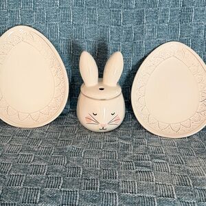 Bunny Candle Warmer and Two Egg Ceramic Plate Set New